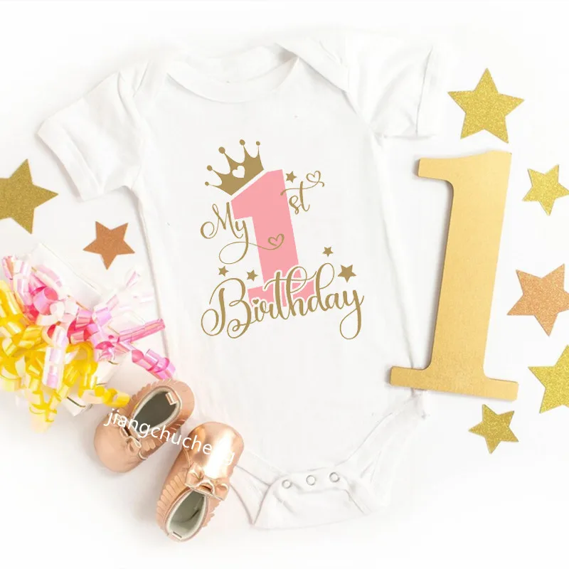 My 1st Birthday Baby Rompers Summer Infant Bodysuit Toddler Short Sleeve Jumpsuit Baby Birthday Party Outfits Boys Girls Clothes