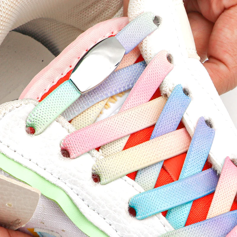 1Pair Rainbow No Tie Shoe laces New Locks Elastic Laces Sneakers Adult Kids 8MM Wide Flat Colourful Shoelaces Shoes Accessories