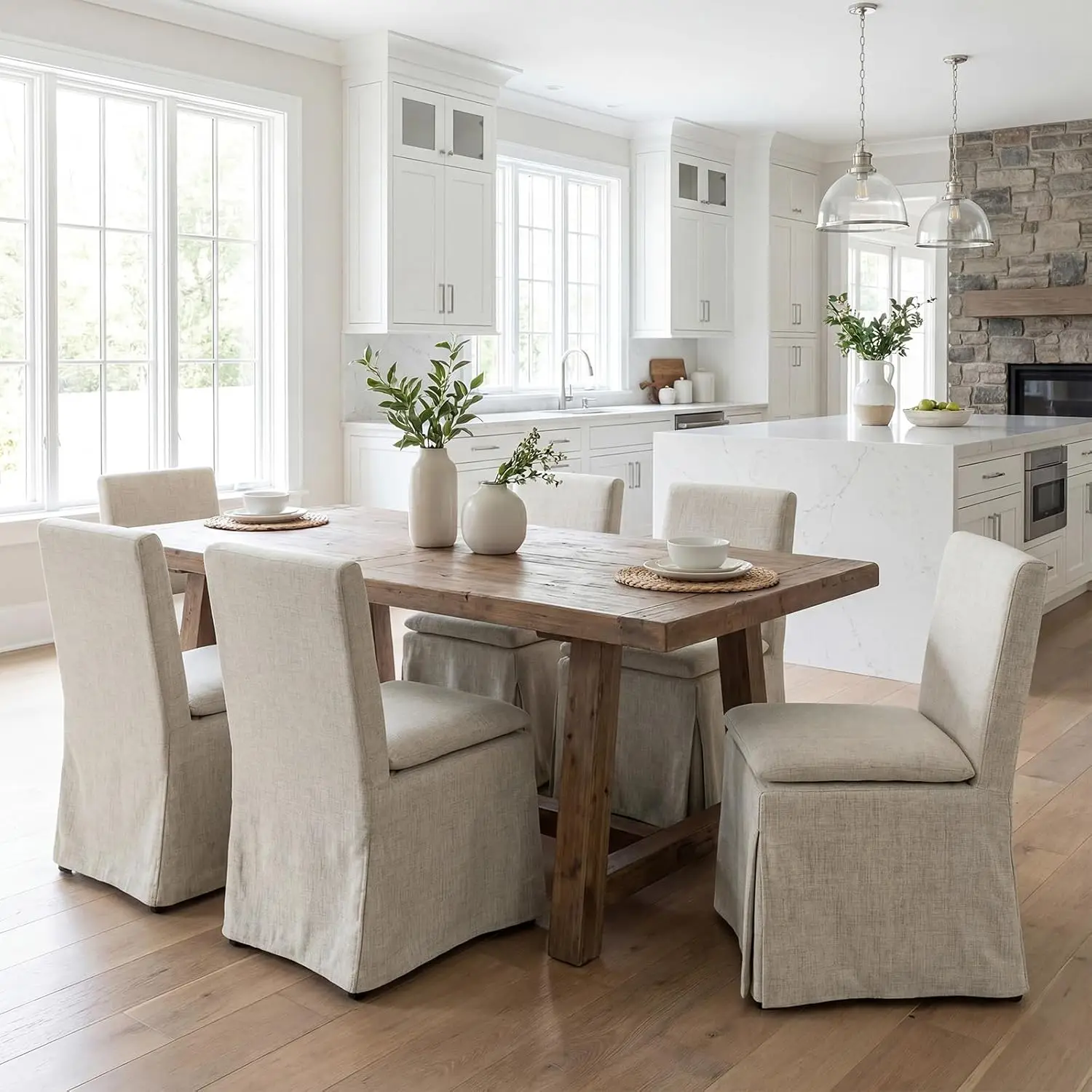 Removable Slipcovered Dining Chairs Set of 6, Modern Upholstered Kitchen Chairs, Armless Kitchen & Dining Room Side, Custom
