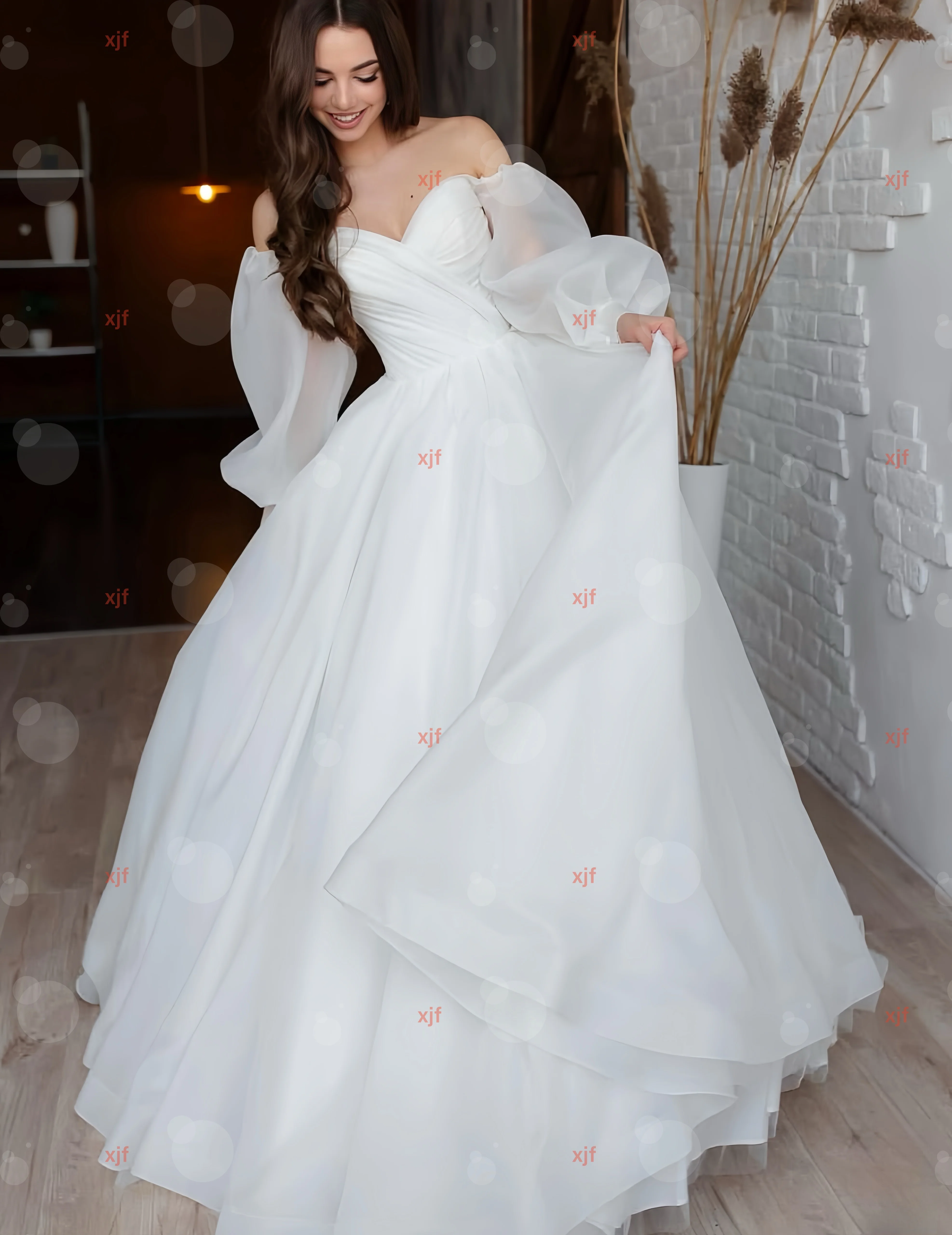 Customzied Zoete Kraag Pofmouwen A-LIJN Chiffon trouwjurk vestidos de novia amanda novias amanda novias officieel