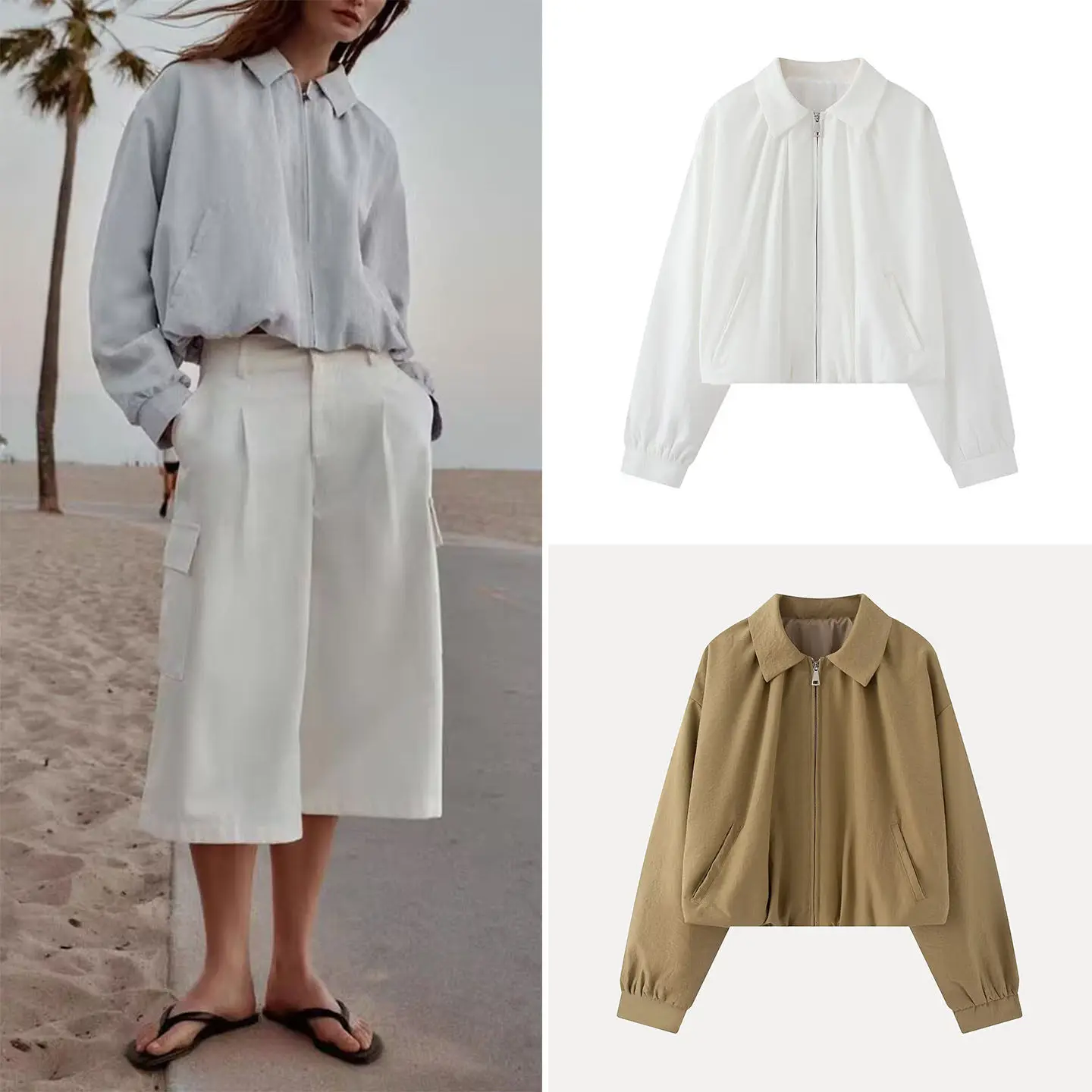 

Women's Pilot Jacket Outerwear Long Sleeve Turn-down Collar Balloon Type Summer New Arrival 2026 Simple Style Short Coat