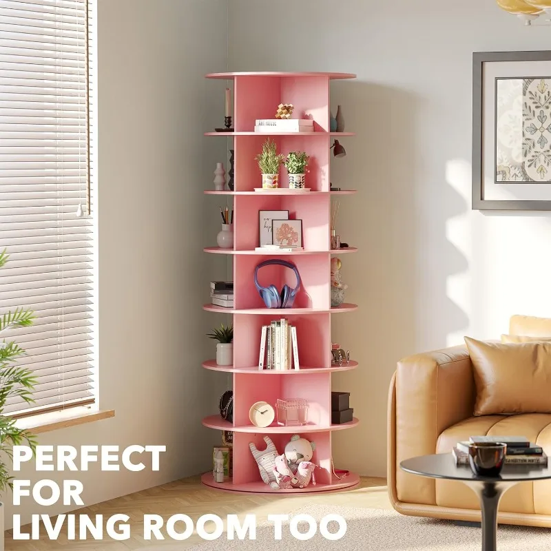 7 Tier Rotating Shoe Rack Tower, Spinning Shoe Display Lazy Susan, Revolving 360 Shoe Rack Storage Round Carousel