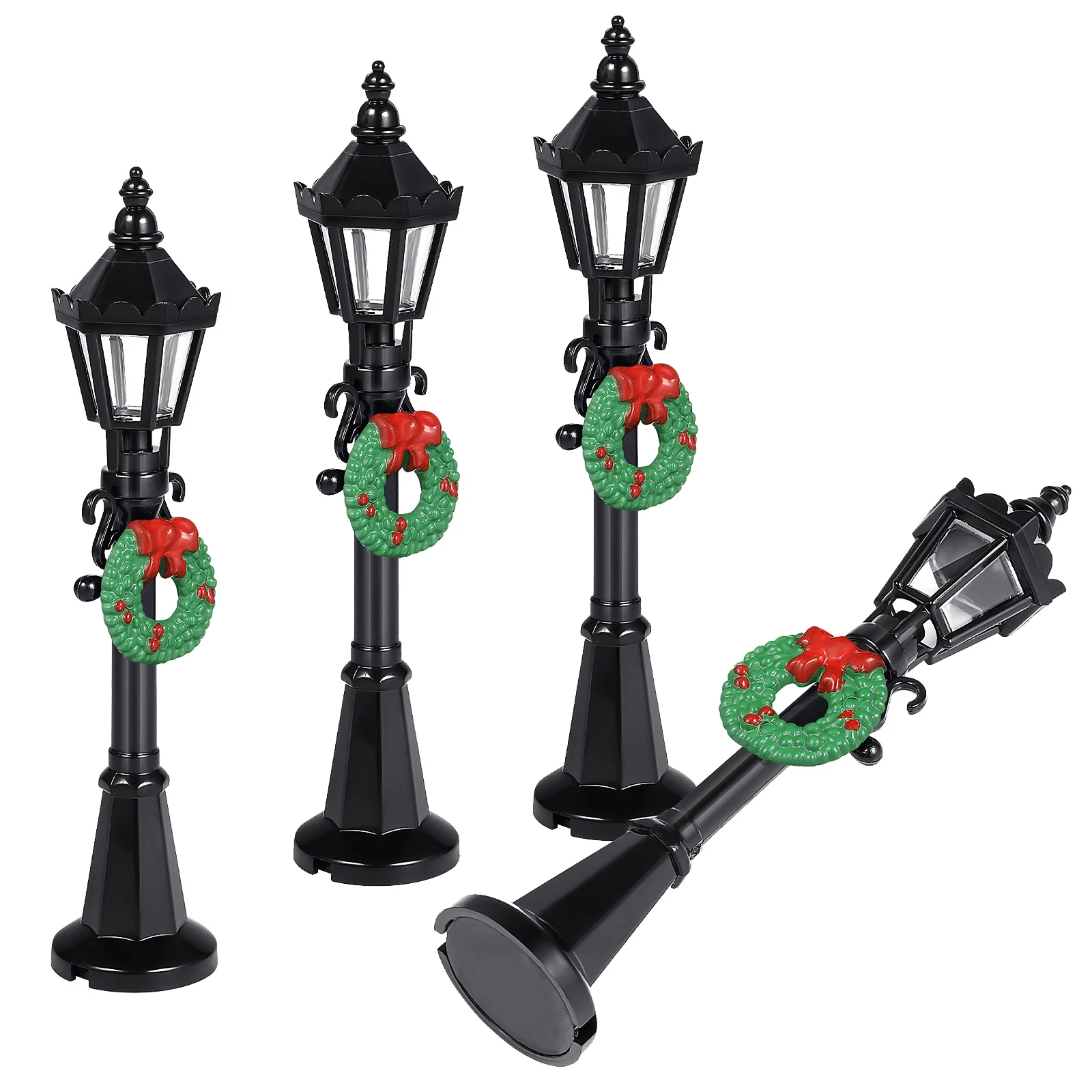 

4 Pcs Lantern Post Christmas Lights Lamp Decoration for Fairy Village Plastic Mini Street