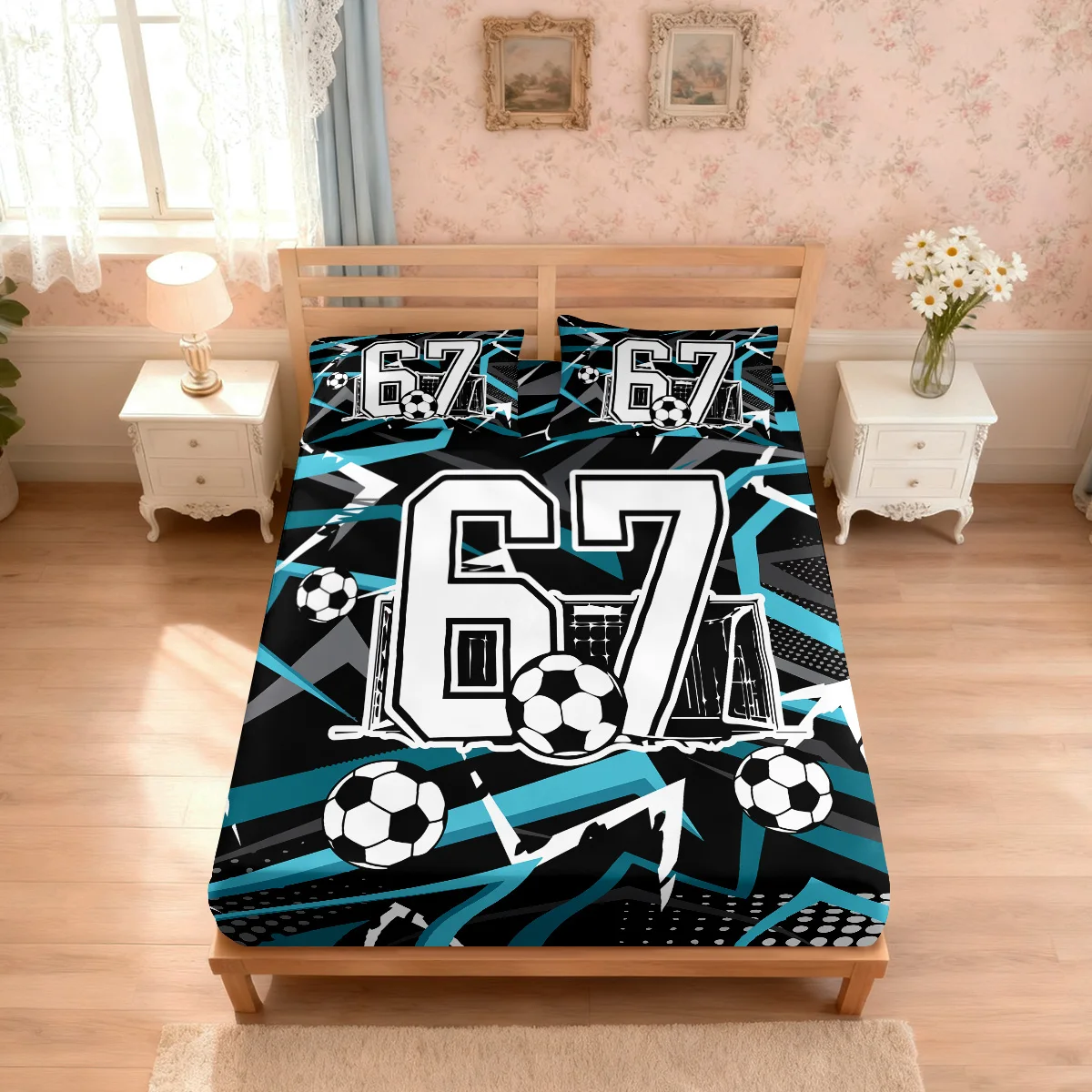 3pcs Football Sport 67 Element Print Bed Sheet Set Multi Size Soft Bedcover Bedroom Bedding Festival Decoration Machine Washable