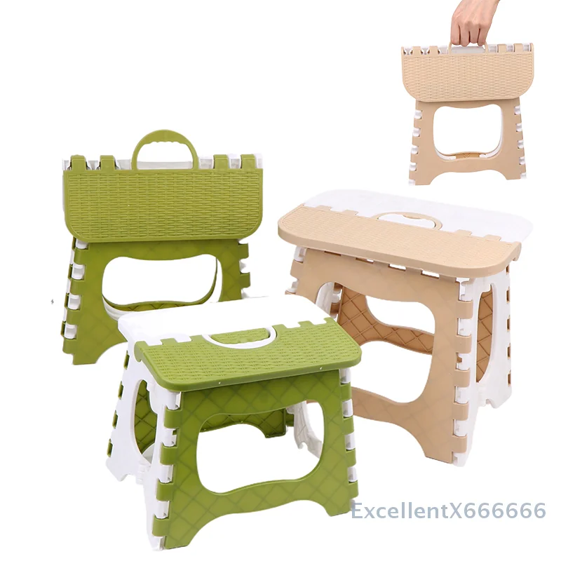 Lightweight Foldable Kitchen Footstool; One-piece Thickened Plastic Bench with Non-slip Feature