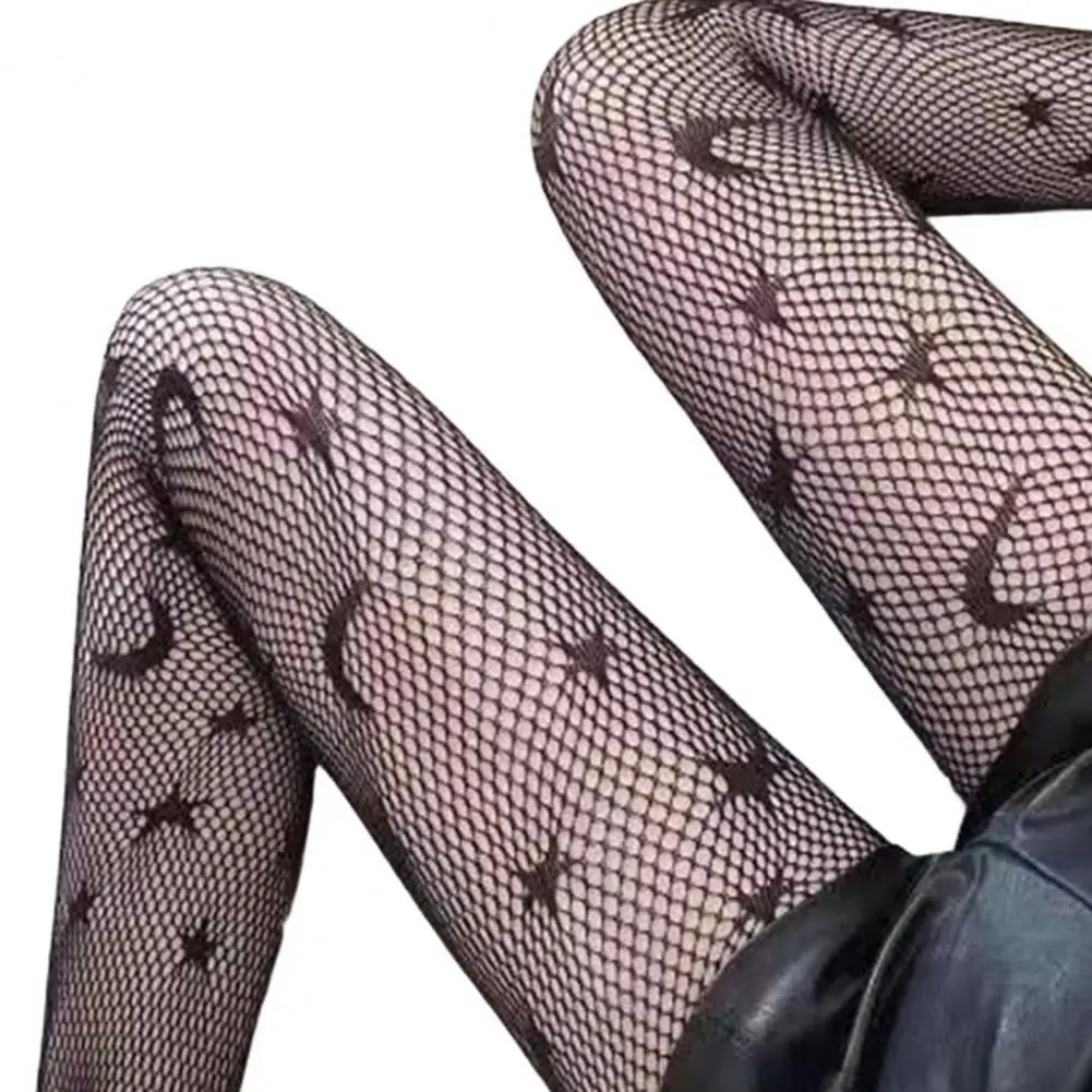 High-Waist Waistline Thin Hollow Punk Women Stockings Leggings Skull Cross Pattern Fishing Net Tights Stockings Club