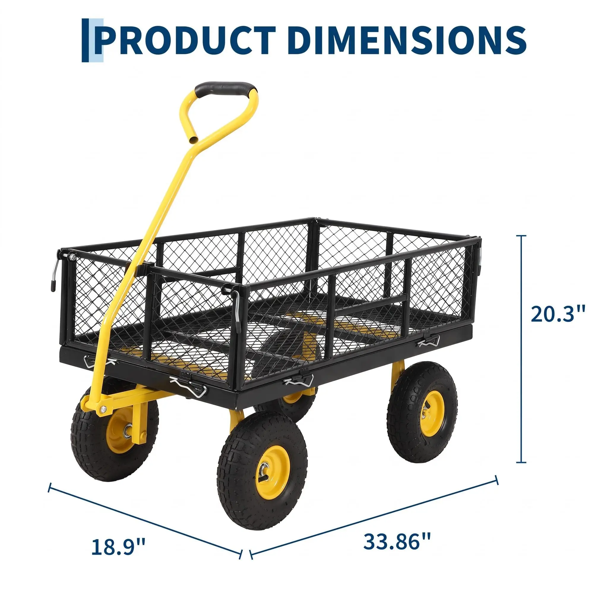 500 LB Heavy Duty Garden Wagon Cart, 2-in-1 Steel Utility Yard Cart, Removable Sides, 10-Inch All-Terrain Tires, Outdoor Hauling