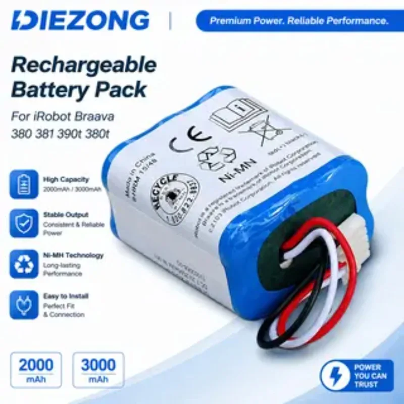 For IRobot Braava 380 381 390t 380t Sweeping Robot Mint 5200 Floor Scrubber Battery 3000mAh 2000mAh