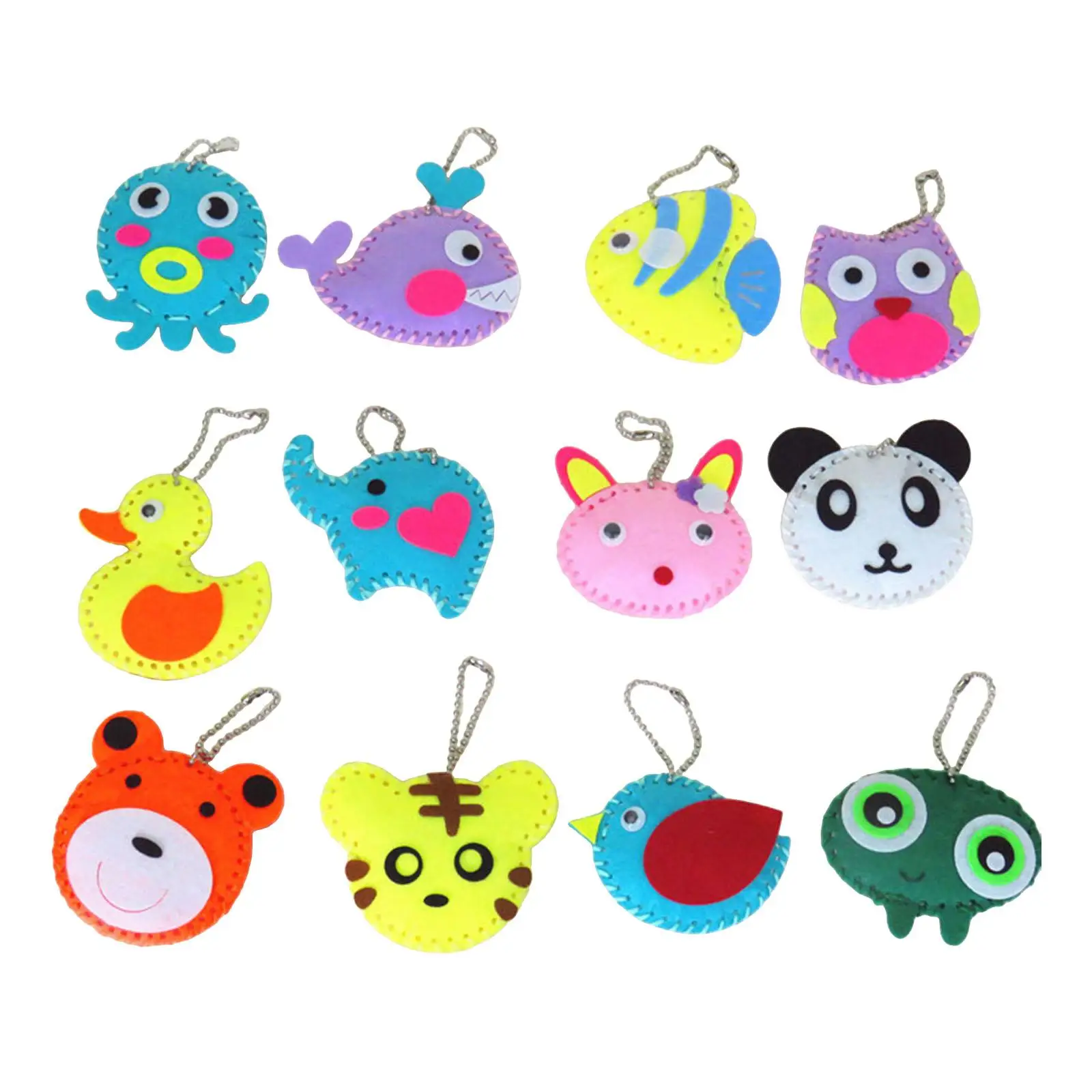 12Pcs Cartoon Animals Kids Sewing Kit Learn to Sew DIY Craft Educational Toys Children Activity Preschool for Christmas Gifts