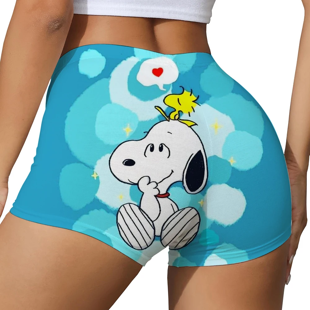 여성용 스누피 프린트 힙 리프트 요가 반바지 운동 하이 웨이스트 플리츠 힙 리프트 바지