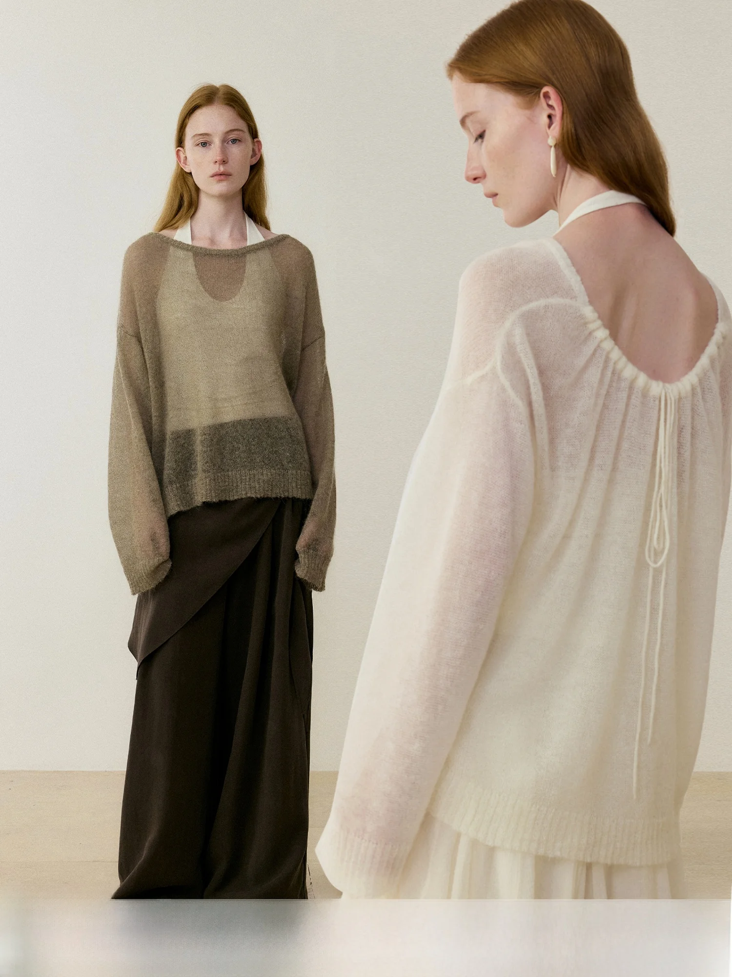 

MURMUR MI Women's Double-Sided Wear Ultra-Thin Cashmere Knitted Cover up Loose Fit Sun Protection Top Breathable Casual