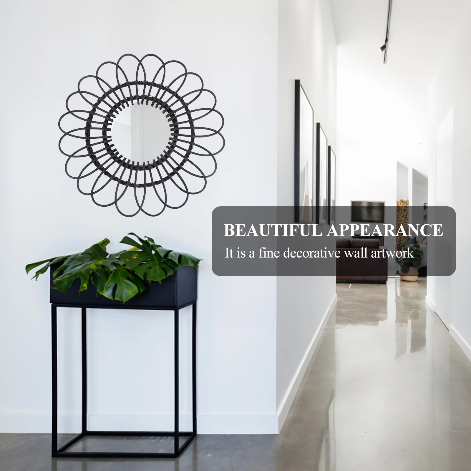 

1Pcs Woven Rattan Wall Hanging Mirror Black Decorative Home Mirror Perfect for Room Porch Makeup Household Use