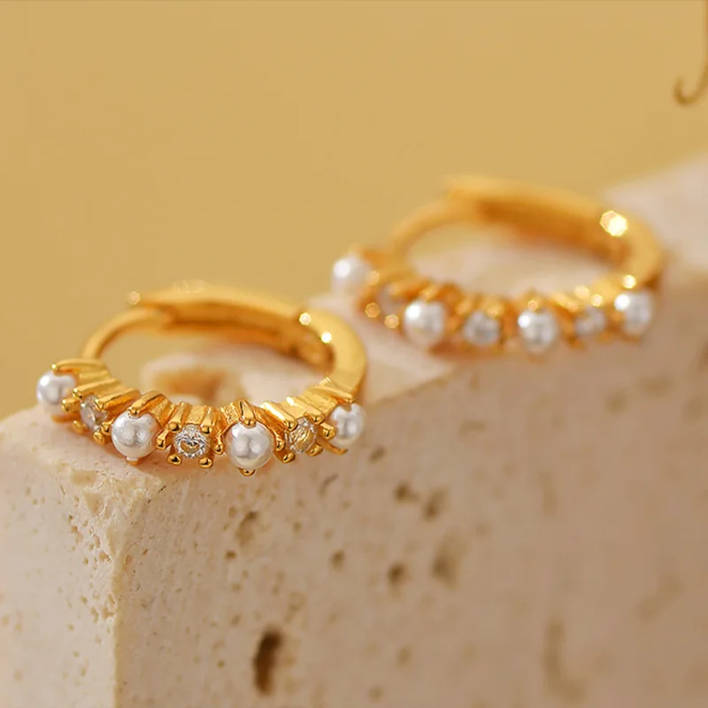 

Jenny&dave 925 Sterling Silver Micro Inlaid Sparkling Diamond Shell Bead Ring Ear Buckle Jewelry Earrings Women's