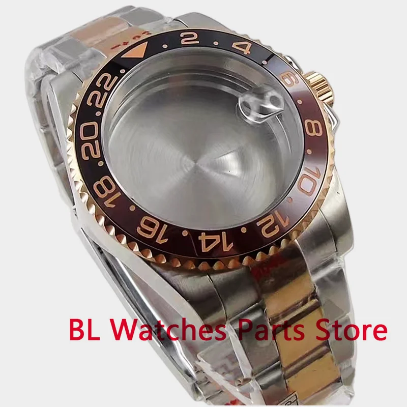 BL 40mm Two Tone Rose Gold Watch Case Stanless Steel Strap Sapphire Glass Ceramic Bezel Fit NH34 NH35A NH36 ETA2824 2836 MIYOTA