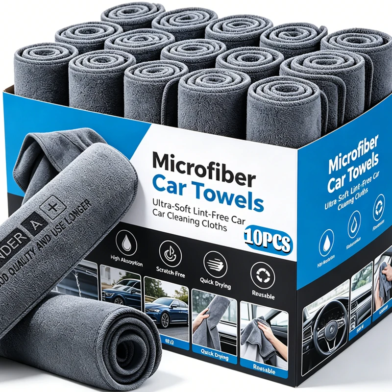 10/1PCS Microfiber Towels Cleaning Cloth Double Sided Car Wash Thickened Super Absorbent Lint Free Drying Rag for Window Table