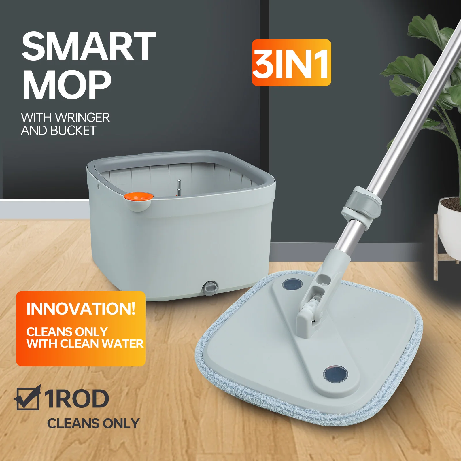 Spin Mop with Bucket Set with 4 Replaceable Mop Pads Home Cleaning Wet and Dry Mop Household 360 Flat Floor Mop and Bucket Set