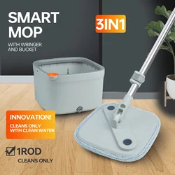 Spin Mop with Bucket Set with 4 Replaceable Mop Pads Home Cleaning Wet and Dry Mop Household 360 Flat Floor Mop and Bucket Set