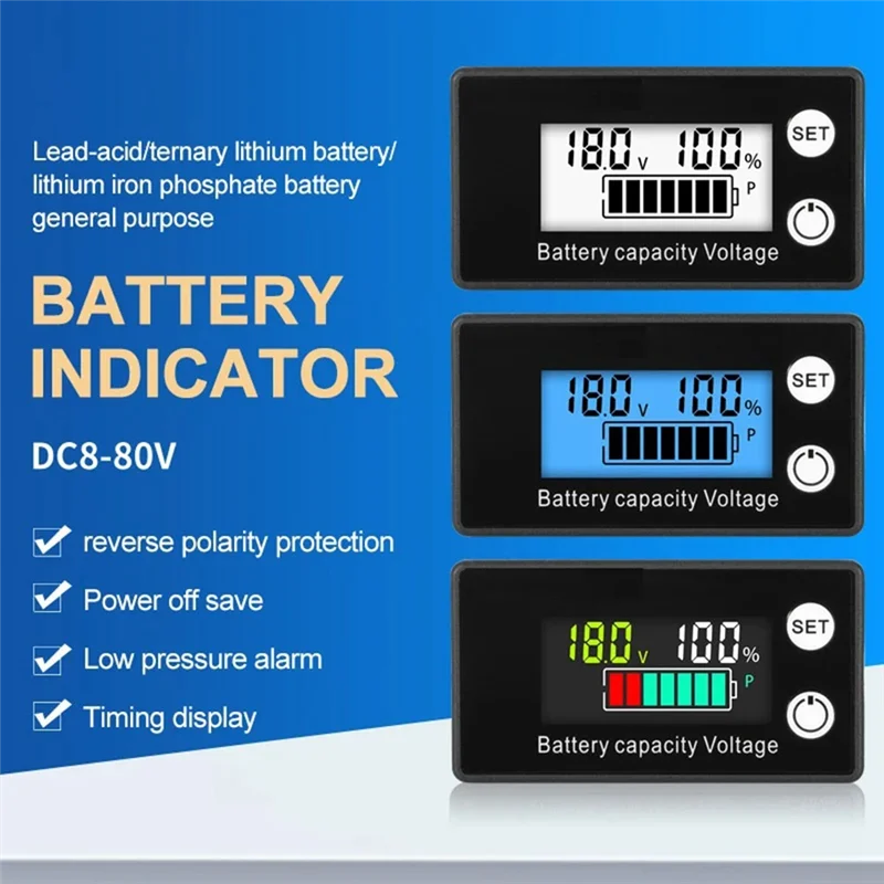 

LCD Liquid Crystal 8-100V Voltmeter Battery Car Power Detection Digital Lithium Battery Capacity Display Module,B Easy Install-A