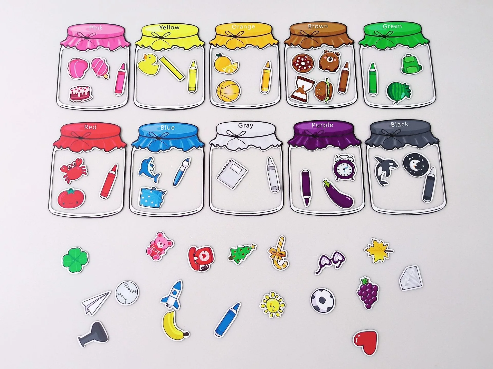 10 Sets 10-Farben-Kognitions-Sortierung, Honigglas, magnetische Aufkleber, Montessori-Spielzeug, Vorschule, Lernen, passende Spiele, Lehrmittel