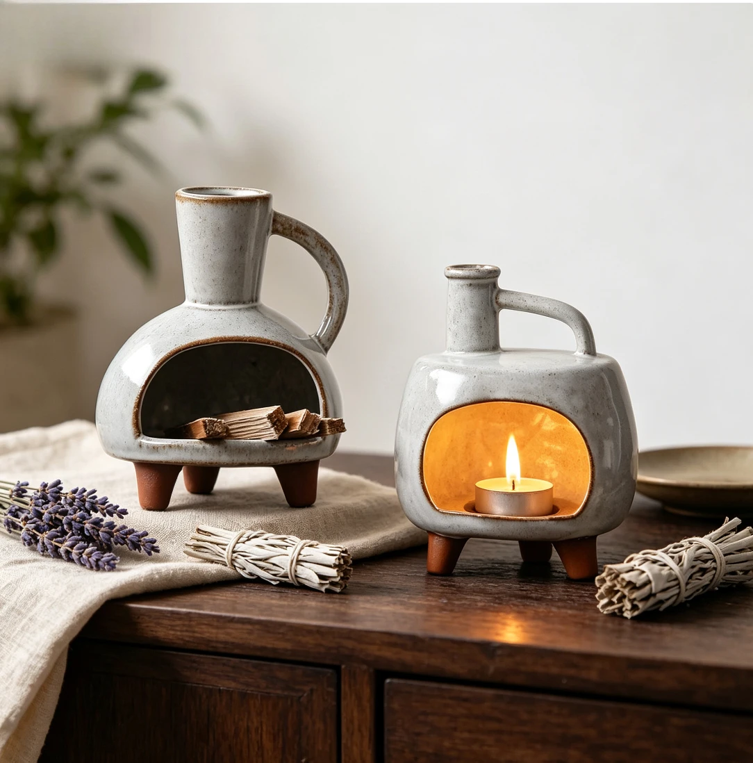 Palo Santo Smudge Burner Mini Chiminea, White Sage Lavender Incense Holder for Energy Cleansing Yoga Meditation Home Decoration