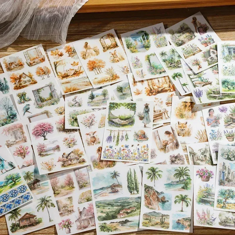 5sheets Transfer stickers Monet Garden Scenery Handmade Account Retro Collage package Background Scrapbooking Cut 130*83mm