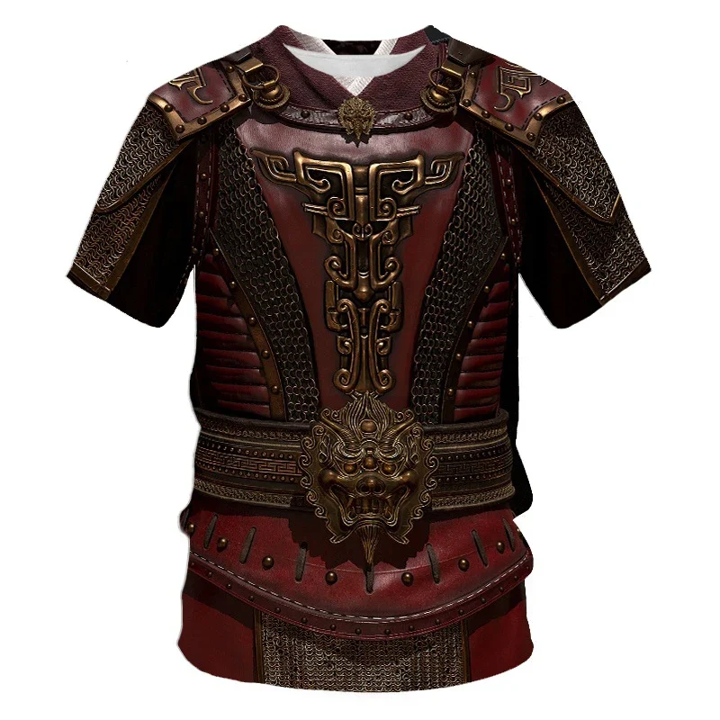 Vintage 3D Printed Medieval Knight Armor T-shirt women Street Casual Cosplay T Shirts Round Neck Short Sleeve Loose Tees Tops