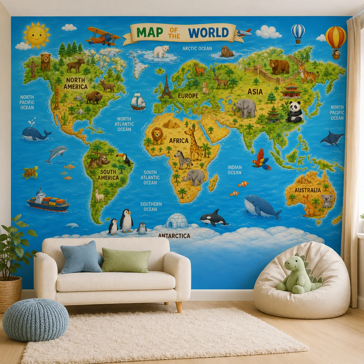 ورق جدران خريطة العالم للأطفال - مراجعة Kids Education Wallpaper وسعره