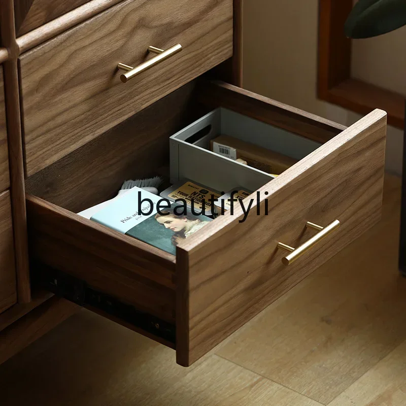 M178 All solid wood black walnut glass with lamp wine cabinet display cabinet living room locker