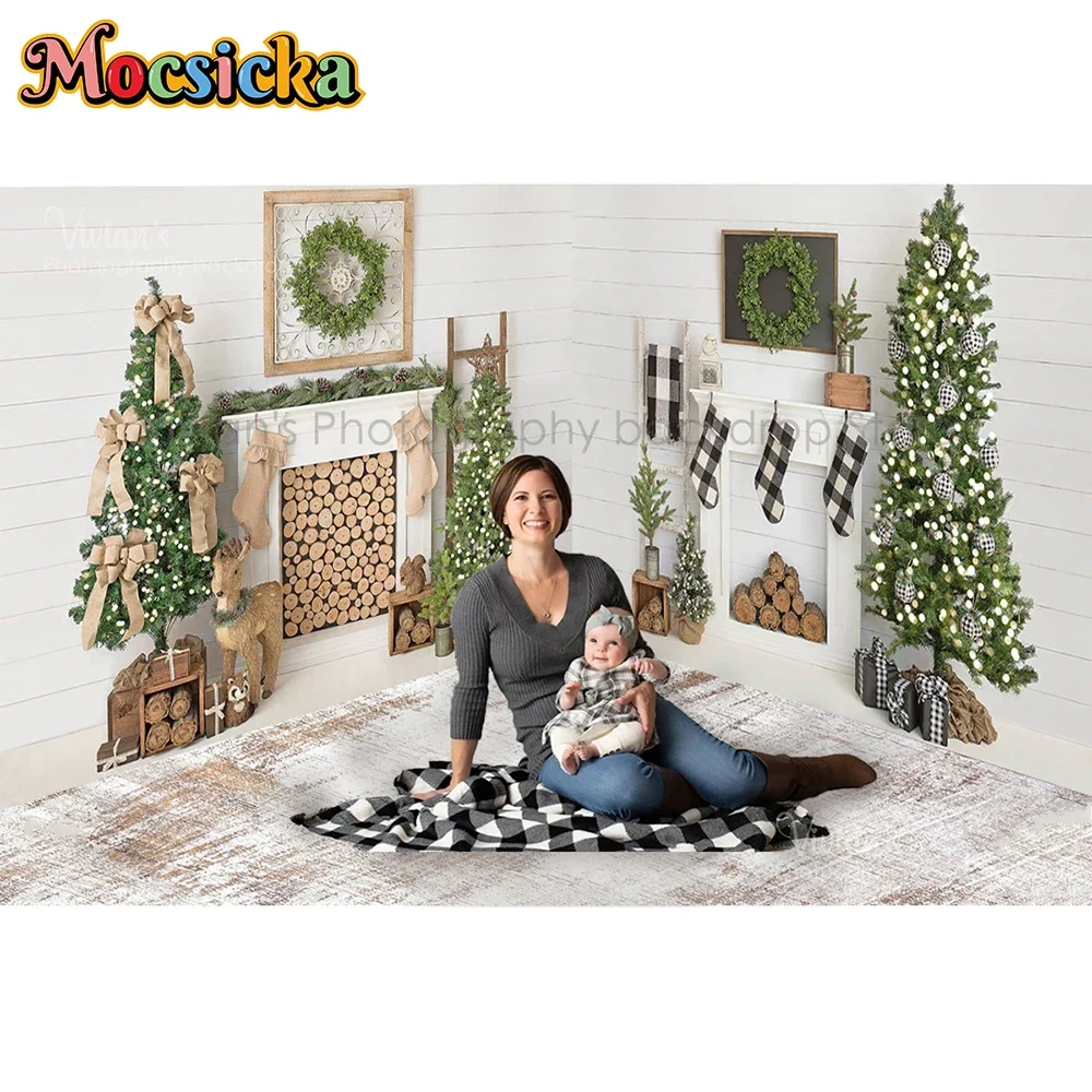 عيد الميلاد خلفية شجرة الزخرفية الخشب جدار الجوارب التصوير خلفية هدية نافذة الأبيض خمر Wallaper لاستوديو الصور