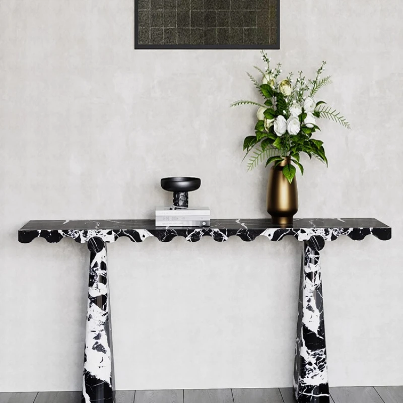 

Italian light luxury natural Bulgari black marble entrance table, foyer entry high-end feeling special-shaped wall strip case