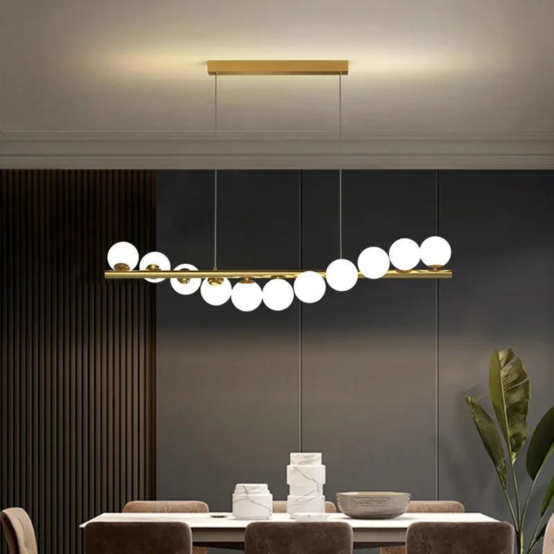 

Modern Long Ceiling Chandelier Suspension Glass Balls G9 Led for Table Dining Room Kitchen Hanging Lamp Office Front Desk Lights