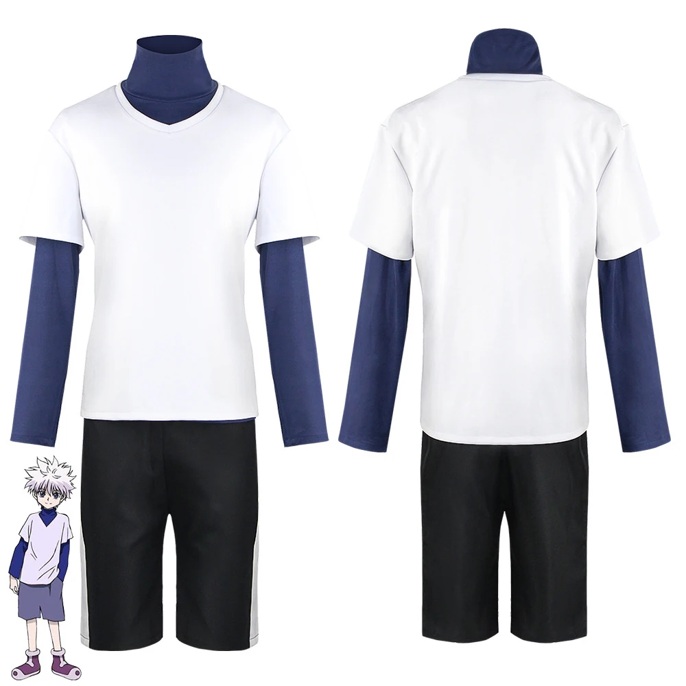 Disfraz de Anime Killua Zoldyck para hombre y mujer, camiseta, chaleco, pantalones cortos, trajes, ropa diaria de convención, traje de Carnaval de Halloween