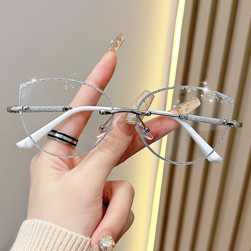 Oyalie Diamond-Cut randlose Lesebrille im Sternenhimmel-Stil, randloses Design, ovales Katzenauge, altersreduzierend, natürliches Aussehen, klare Sicht, Lesebrille mit Sehstärke von +1,00 bis +4,00