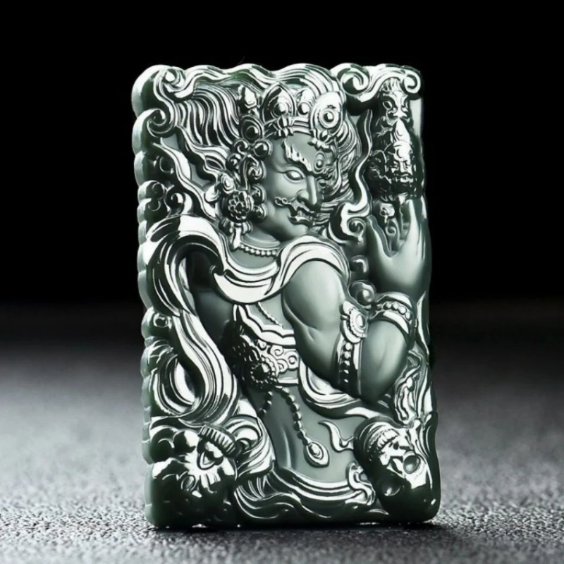 

Jiale / Hand-Carved /Hetian Cyan Jade Not Move King Ming Necklace Pendant Fine Jewelry for Men and Women Couples Accessories Gif