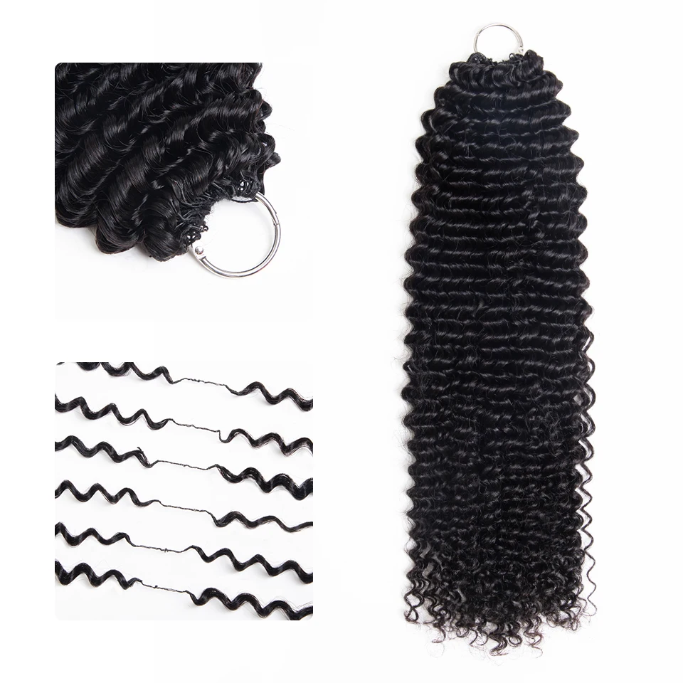 Sleek Kinky Curly Crochet Weave Hair Extension Curly Miracle Knots Natural Black Feather Crochet Human Hair