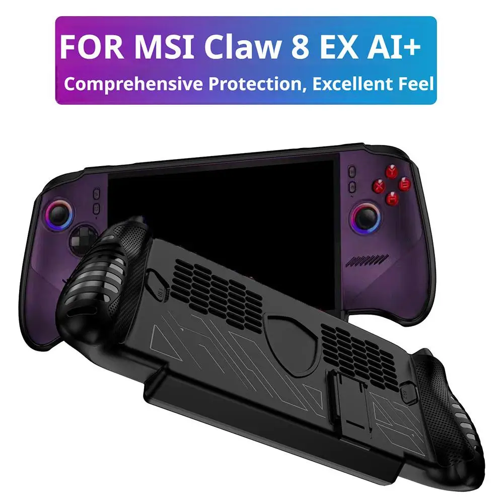For MSI Claw 8 EX AI+ TPU Soft Case Cooling Hollow Design Anti-Drop Anti-Scratch Grip Cover Built-in Kickstand Game Accessories