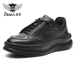 DESAI Sneakers Men Casual Shoes Genuine Leather Soft Breath Mens Thick Bottom Male Shoes Outdoor Comfortable 2023 New