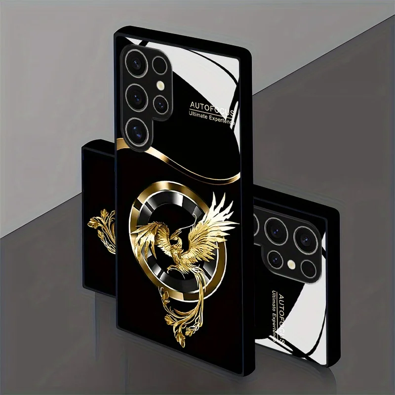 Creative Golden Phoenix High-end Glass TPU QHD phone case for Samsung Galaxy S26 S25 S24 S23 S22 S21 FE,Ultra,Plus Dropresistant