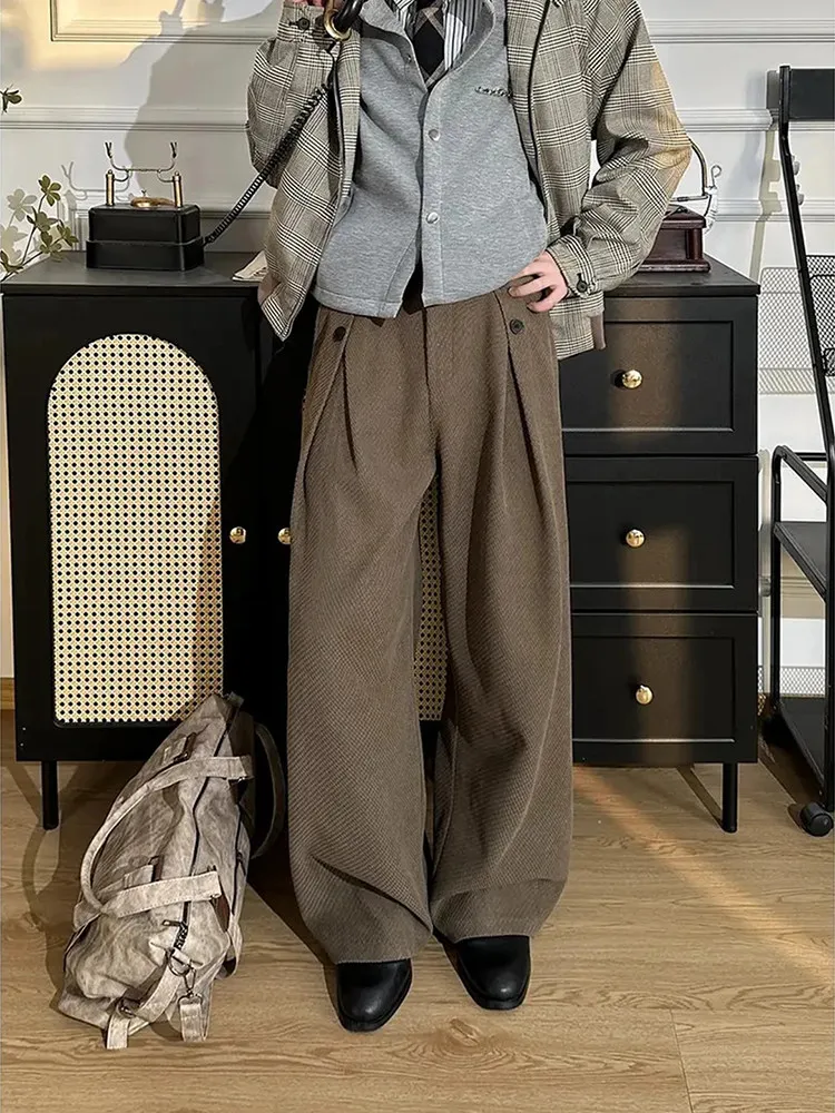 Men's Casual Pants A-Line Wide Leg Spring Autumn New Style Wheat Ear Pattern Retro Style Loose Fit Long Trousers