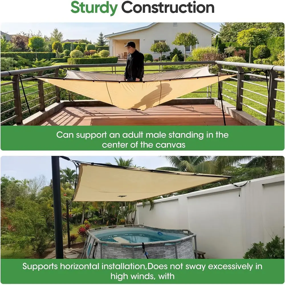 10'x13' Waterproof Double-Rope 500D UV Block Sunshade Sail for Backyards, Patios, and Gardens - Beige - view 6