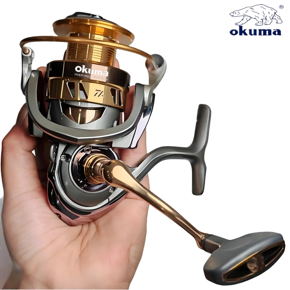Okuma Rotations-Angelrolle für Salzwasser und Süßwasser mit Metallspulen und austauschbarer Links-/Rechts-Bremskraft von 15 kg.