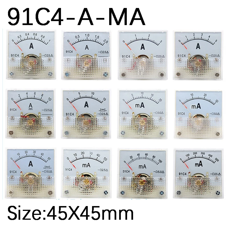 91C4 Ampèremeter DC Analoog 1A 2A 3A 5A 10A 20A 30A 50A 100A 200A 300A 500A Paneel Mechanische Pointer Type Amper Meter Stroommeter