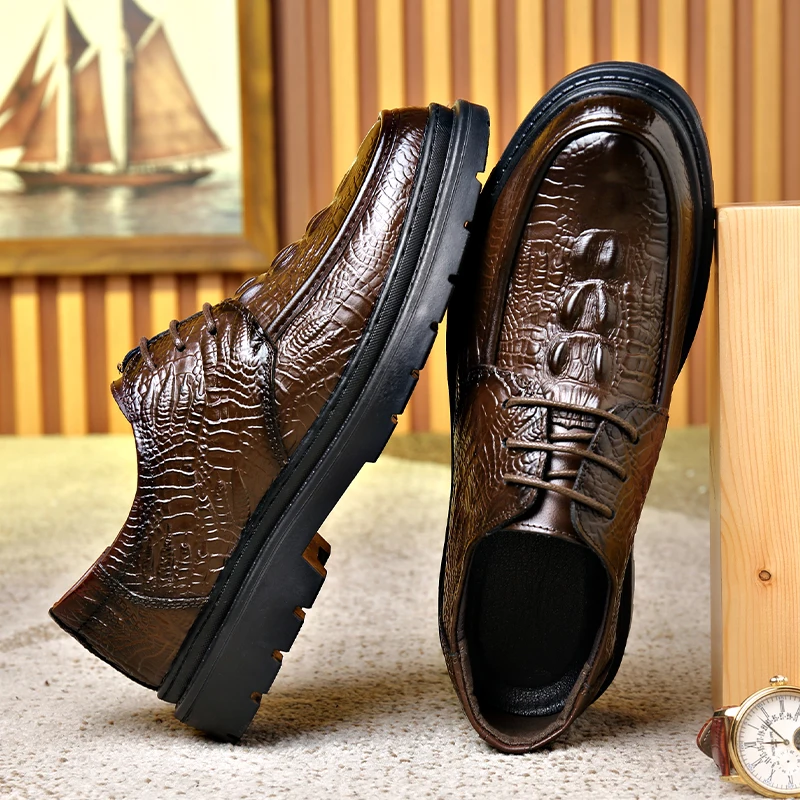 

Designer Brand Classic Brown Office Business Shoes Thick Sole Men's Brogue Shoes Versatile Lace Up Men's Leather Casual Shoes