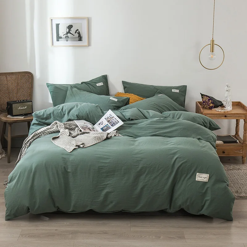 

2022 Newest Long-staple Cotton Four-piece Bed Sheet Star And Moon Pattern Plain Cotton Bedding Light Luxury Models Green Color