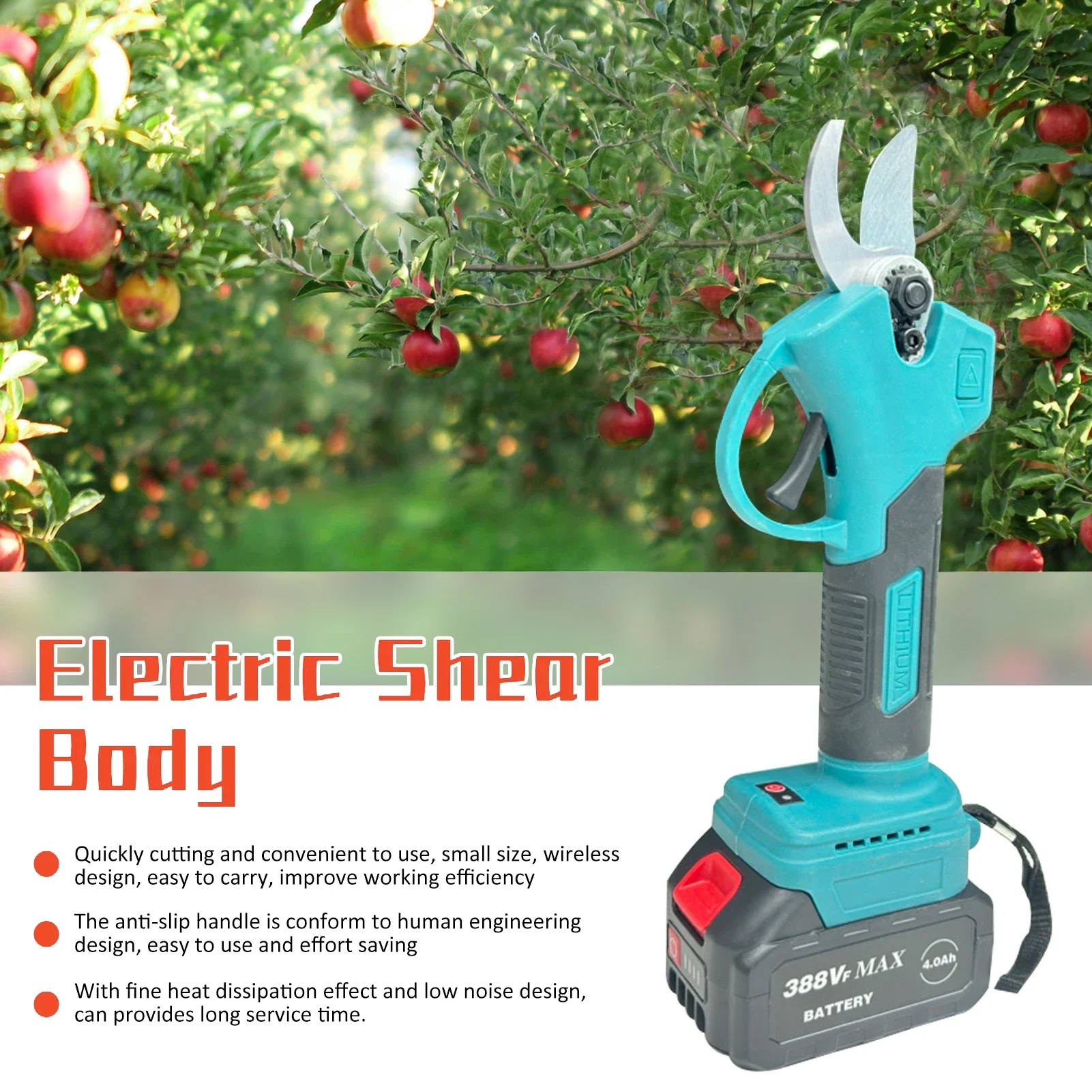 JAUHI  Brushless Electric Pruner Shear 2 Gears 30mm Cordless Fruit Tree Bonsai Pruning Electric Scissors For Makita 18V Battery