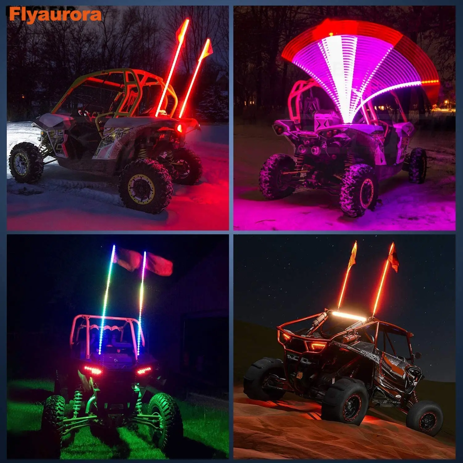 LED Whip Flag Lamp Pole Safety Antenna Whip Lights For Sand Buggy UTV ATV Truck Sand Rails Jeep Wrangler Flag Atmosphere Light
