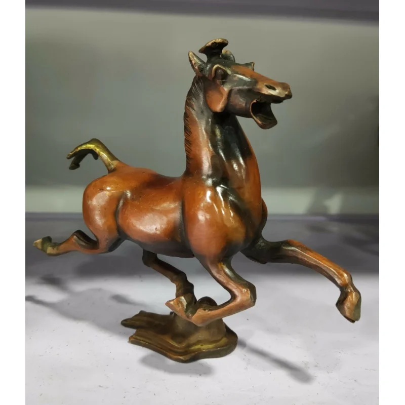 Antique Old Patina Bronze Galloping Horse Treading on a Flying Swallow Statue