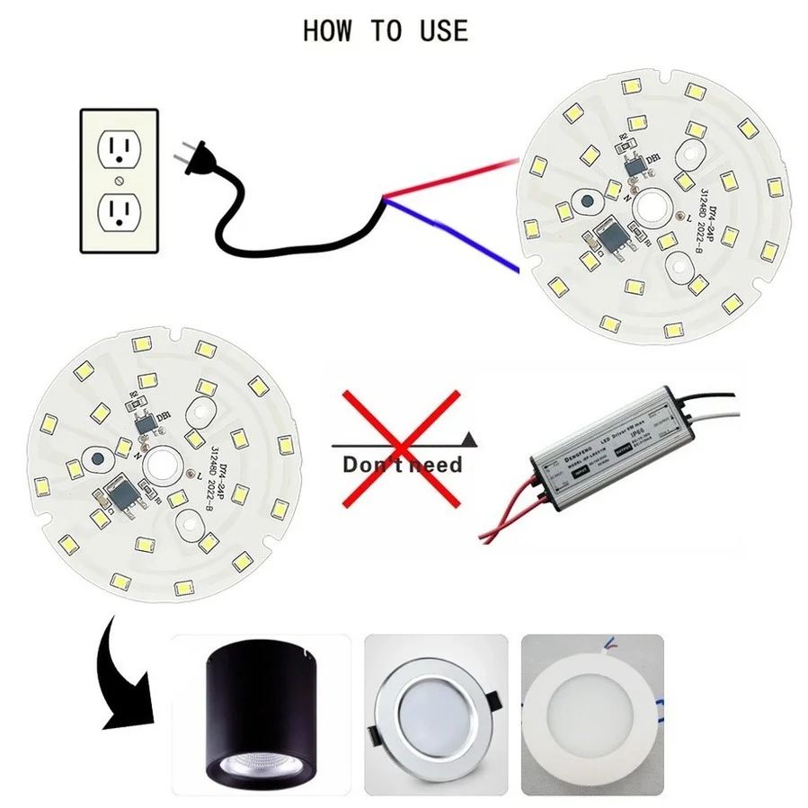 OuuZuu LED Chip 3W 5W 7W 9W 12W 15W No Need Driver AC 220V-240V SMD 2835 Cold Warm White Round Lamp Beads for downlight