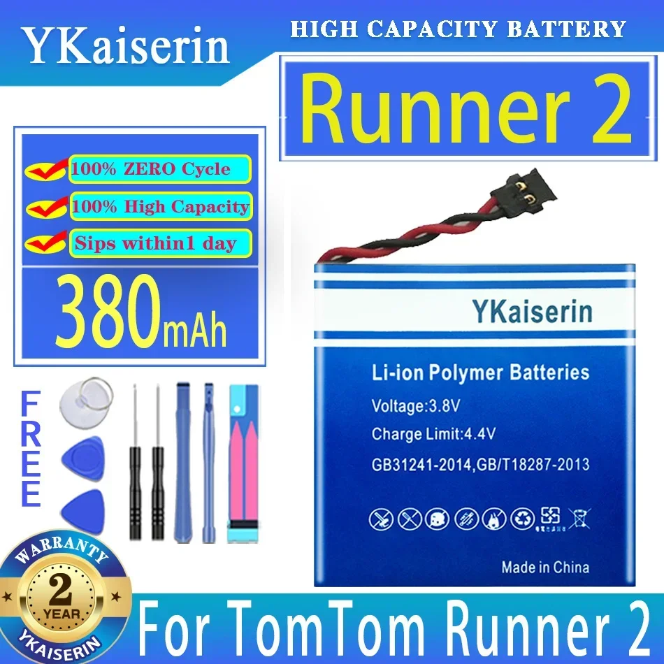 YKaiserin 380mAh 332824 Replacement Battery for TomTom Runner 2 Runner2 SmartWatch Batterie Bateria Portable Power Bank Warranty