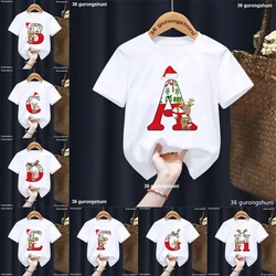 26 Letter Merry Christmas Tree Reindeer T-Shirt Brithday Name Tshirt Happy New Year 2025 Party Gift Boys Girls Kids Clothes Tops